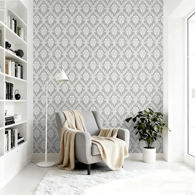 Peel and Stick Wallpaper Grey and White Damask Wallpaper