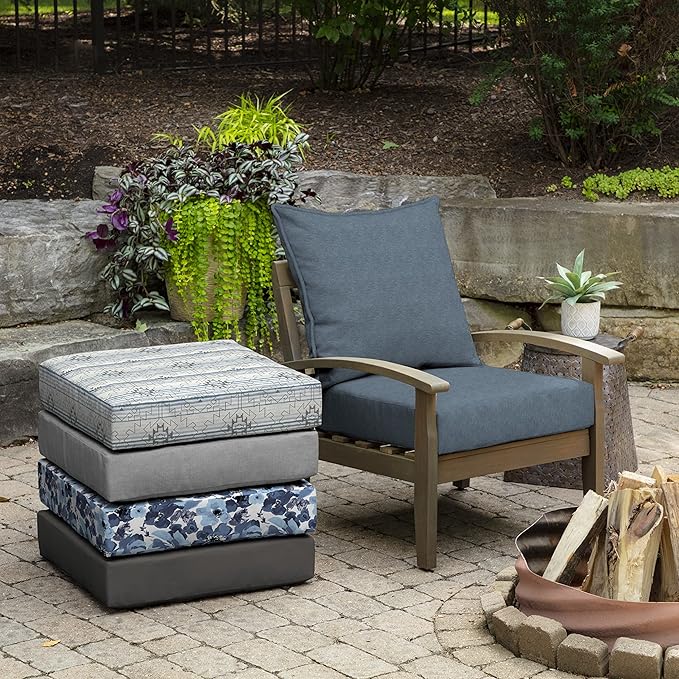 Arden Olefin Outdoor Deep Seat Cushion Set (4-Pack), 24 in x 24 in, Weather-Proof, Rain-Proof, Fade Resistant Patio Cushion for Chair, Sofa, and Couch Denim Alair