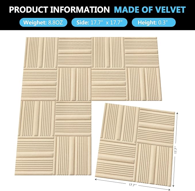 Velvet 3D wall Panels for Interior Decor Peel and Stick, Soundproof Geometric
