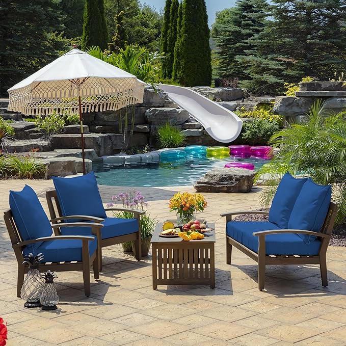 Arden Outdoor Foam Deep Seat Cushion Set (4-Pack), 24x24, Premium High-Density Foam, Never Flattens, Weather-Proof for Patio Chair Sofa Couch, Cobalt Blue Texture