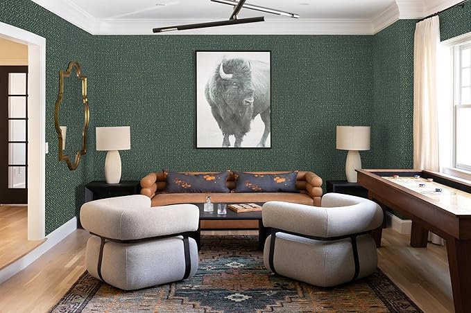 Guvana Grasscloth Peel and Stick Wallpaper Green/Gold Textured Contact Paper