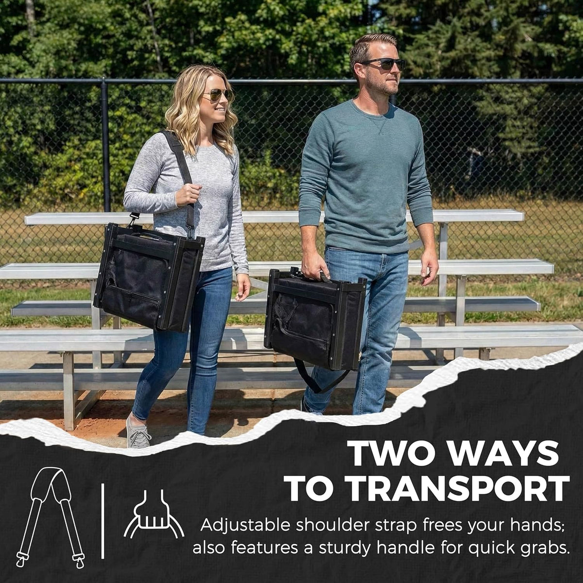 Sport Beats Stadium Seats - Padded Bleacher Chairs with Back Support & Shoulder Strap - Comfortable Seating