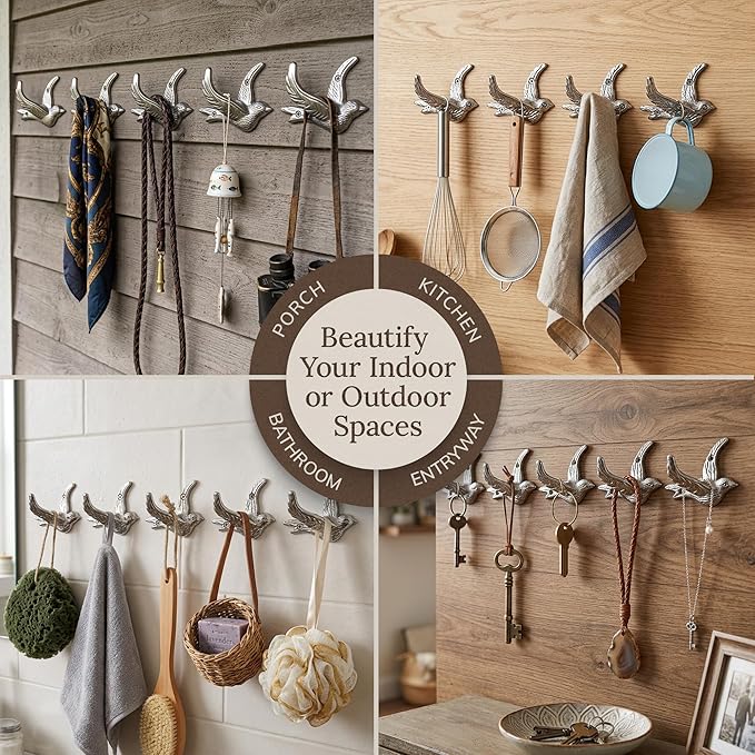 Flying Bird Decorative Wall Hooks Cast Iron, Wall Mounted