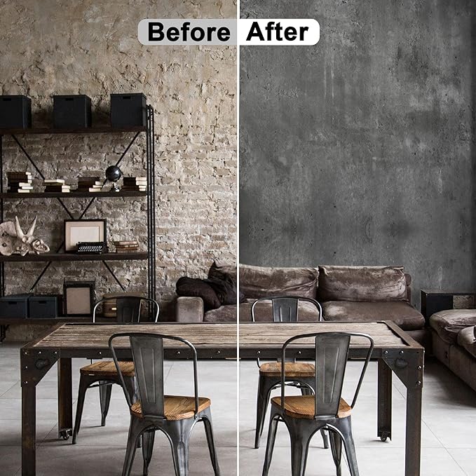 WADILE Black Gray Concrete Wallpaper 15.7 in * 708 in, Cement Contact Paper 3D