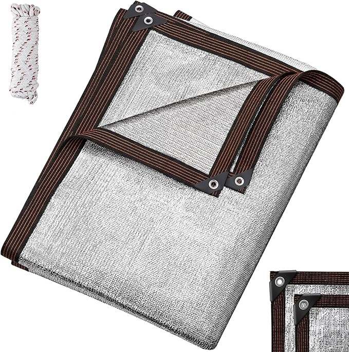 Mindsoft 1 Set Aluminum Shade Cloth 10 x 10 ft Reflective 80% Aluminum Cloth Silver Heat Reflective Tarp for Car Garden Outdoor Pergola Lawn Durable Sunblock Neting Shade Cover with Edge and Hole