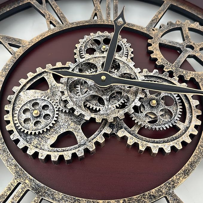 The B-Style Large Wall Clock 24 inch Moving Gear Wall Clock Oversized Vintage