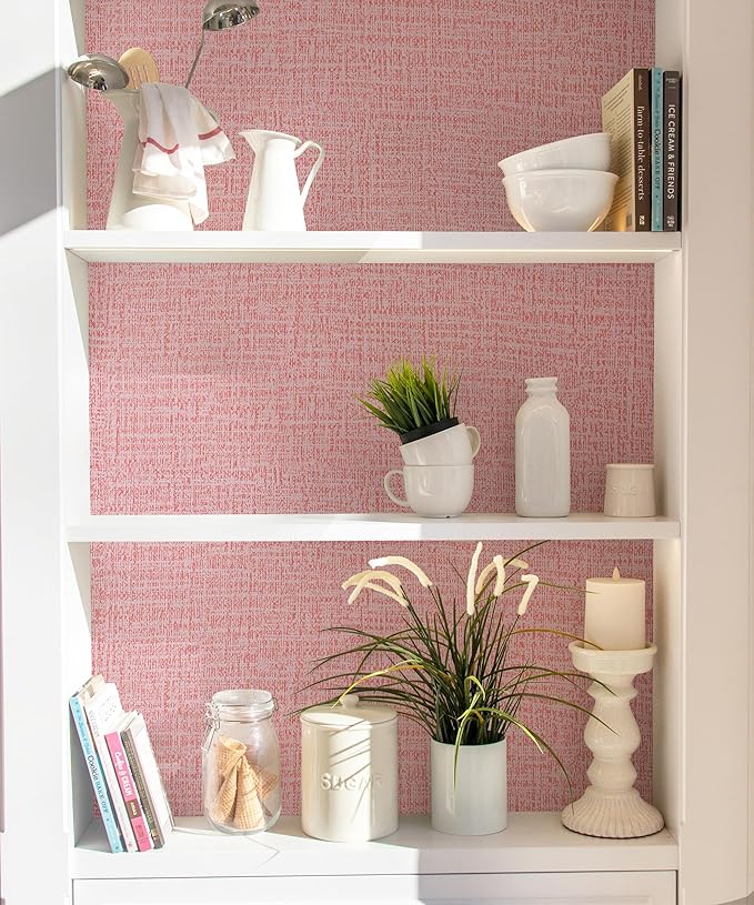 Guvana Grasscloth Peel and Stick Wallpaper Pink Textured Contact Paper Modern