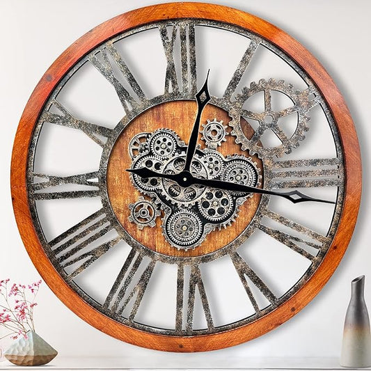 The B-Style Large Wall Clock 36 inch Moving Gear Wall Clock Oversized Vintage