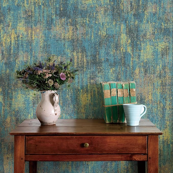 JiffDiff Vintage Metallic Peel and Stick Wallpaper Industrial Metallic Concrete