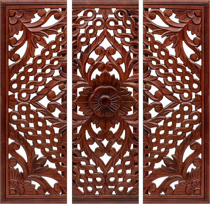 Homebia Designs Handmade Carved Wooden Wall Hanging Plaques Set of 3