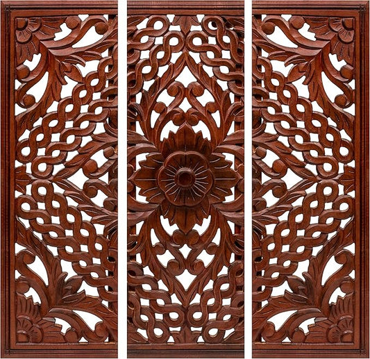 Homebia Designs Handmade Carved Wooden Wall Hanging Plaques Set of 3
