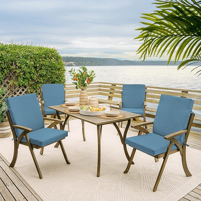 Arden 2-Pack Outdoor Patio Dining Chair Cushion, 20x44, Rain-Proof Seat Pad, Fade-Resistant Outdoor Cushion French Blue Texture