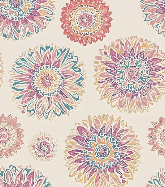 Boho Wallpaper Peel and Stick, Vintage Circle Floral Contact Paper, Abstact
