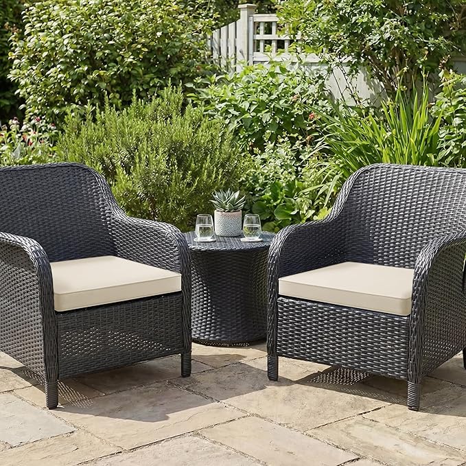 Outdoor Chair Cushions Set of 2: Waterproof & Fade Resistant Deep Seat Cushion for Patio Furniture - 24 x 24 x 3 Inch Chair Pads with Ties and Hidden Zipper - Patio Chair Cushion Replacement, Beige