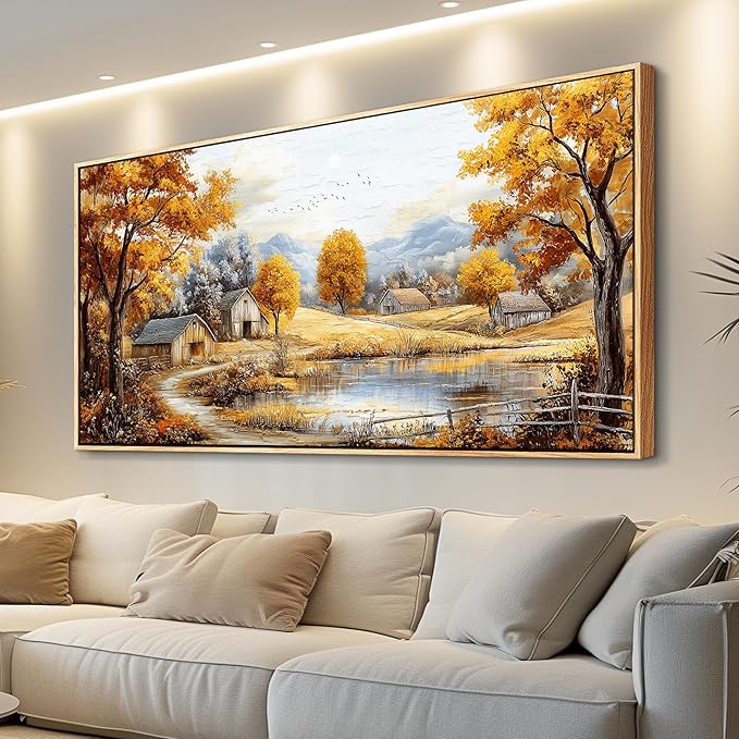 Wood Farmed Large Wall Decor For Living Room Canvas Wall Art For Office Modern Wall Decorations For Bedroom Autumn Forest Landscape Painting Farmhouse Pictures Artwork Room Home Decor 24x48 In