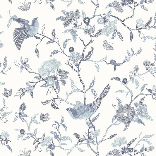 Timeet Peel and Stick Wallpaper Vintage Floral Contact Paper Blue and White