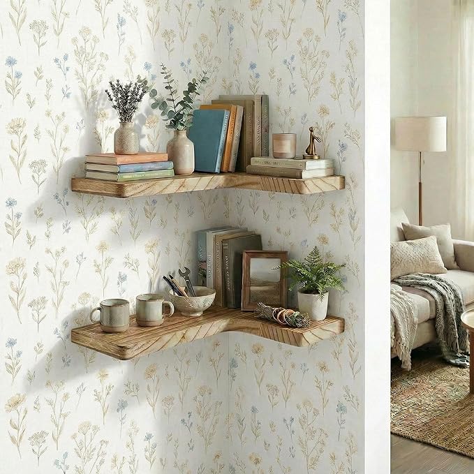 16 Inch Solid Wood Floating Corner Shelves 3 Pack