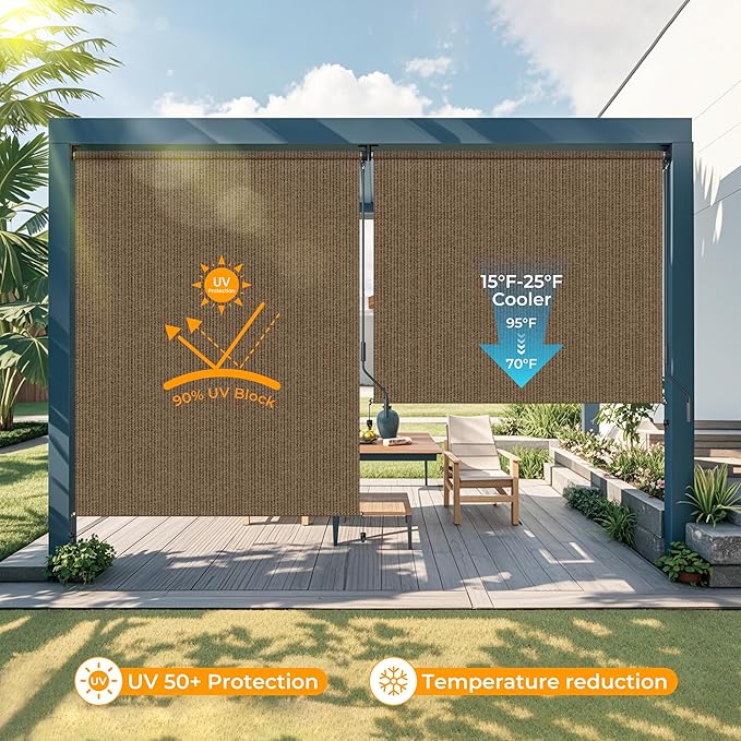 HOMEDEMO Outdoor Roller Shades for Patio, Sun Roller Shade Cloth Roll Blinds