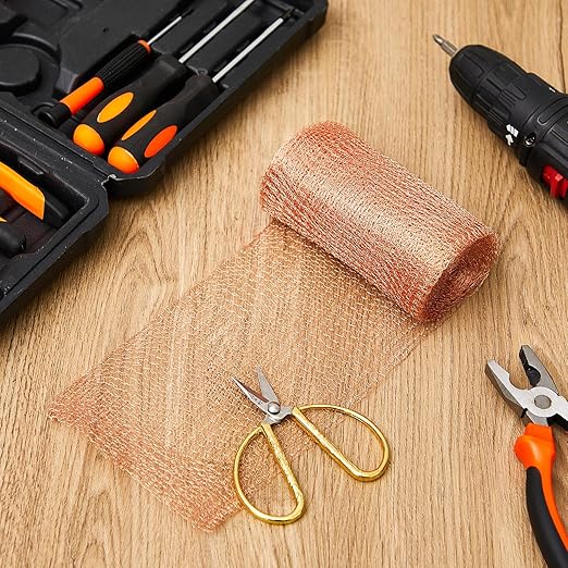 Gisafai 5" x 150 ft Copper Mesh Rodent Control Copper Wool for Slugs Rustproof DIY Hole Filler Pure Wire Mesh for Bat Snail Bird Pest Rodent Control Gap Blocker Fill Fabric Hole Gardening(1 Roll)