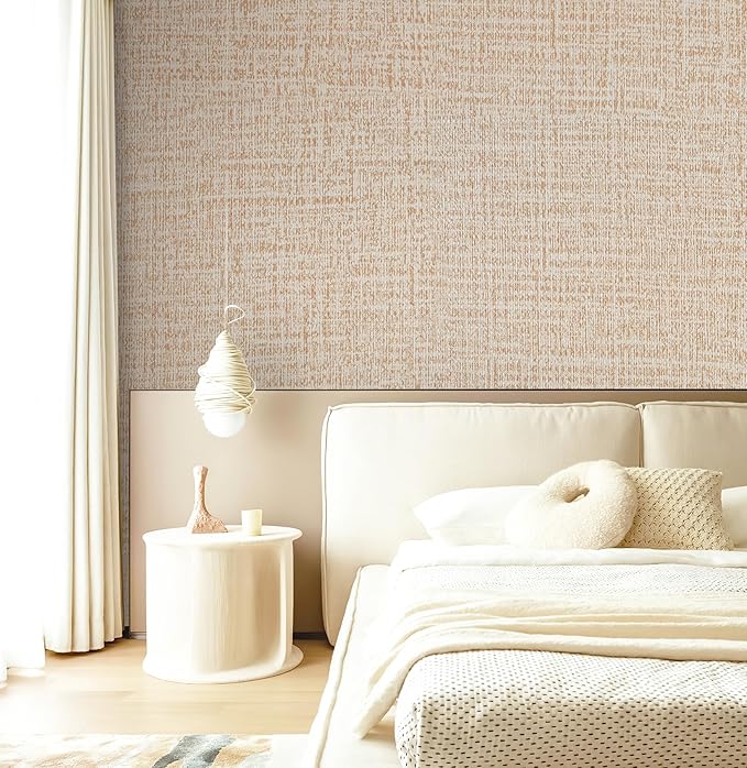 Guvana Grasscloth Peel and Stick Wallpaper Beige Textured Contact Paper Modern