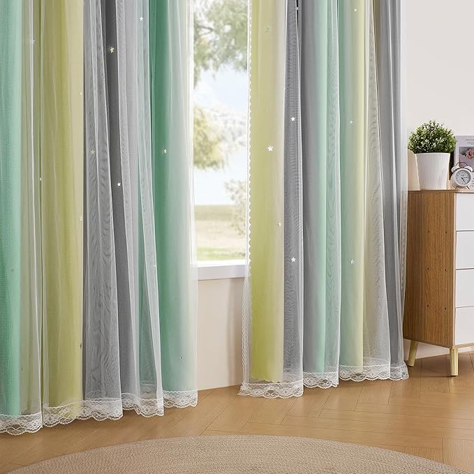 XiDi Yellow & Rainbow Curtains for Kids & Girls Room