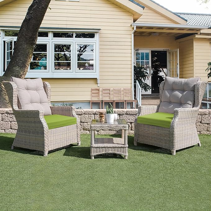 UNIKOME Outdoor Chair Cushions Pack of 4, Water Resistant Patio Cushions with Ties, High Density Sponge Filling Square Corner Seat Cushions for Outdoor Furniture, 19"*19"*3", Green