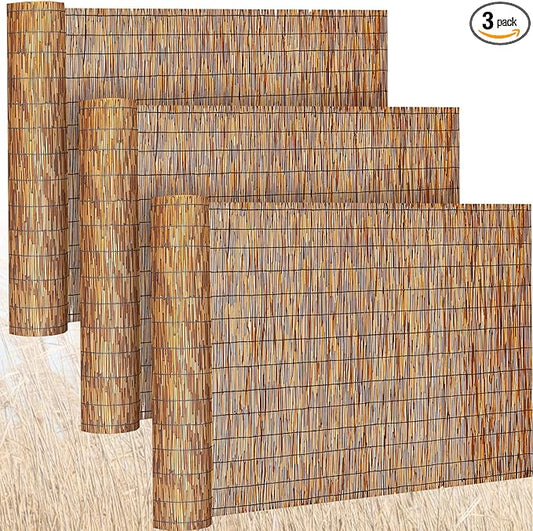 Barydat 3 Pcs 6 x 16.4 ft Reed Fence Roll, 85% Shade Bamboo Privacy Screen