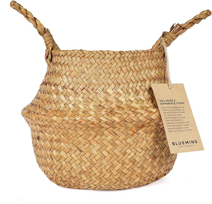 Basket Planter â Seagrass Plant Pot for Artificial Olive Tree, Decorative 6-7 Inch Indoor Wicker Pot with Handles (Original, Small)