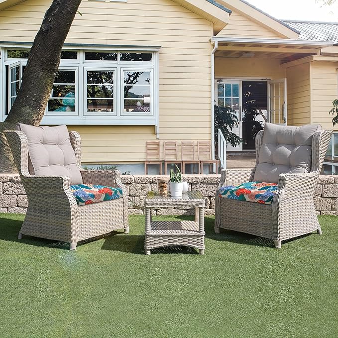 UNIKOME Outdoor Chair Cushions Pack of 4, Water Resistant Patio Cushions with Ties, High Density Sponge Filling Square Corner Seat Cushions for Outdoor Furniture, 24"*24"*4", Palm Tropical