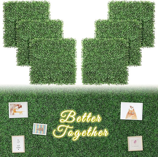 Luyue 6PCS 20”×20” Boxwood Panels, Artificial Grass Wall Panels Fake Greenery