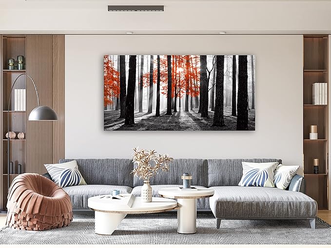 Cao Gen Decor Art S06650 Wall Art Canvas Painting Red Tree in Black and White