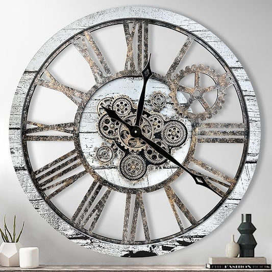 The B-Style Large Wall Clock 24 inch Moving Gear Wall Clock Oversized Vintage