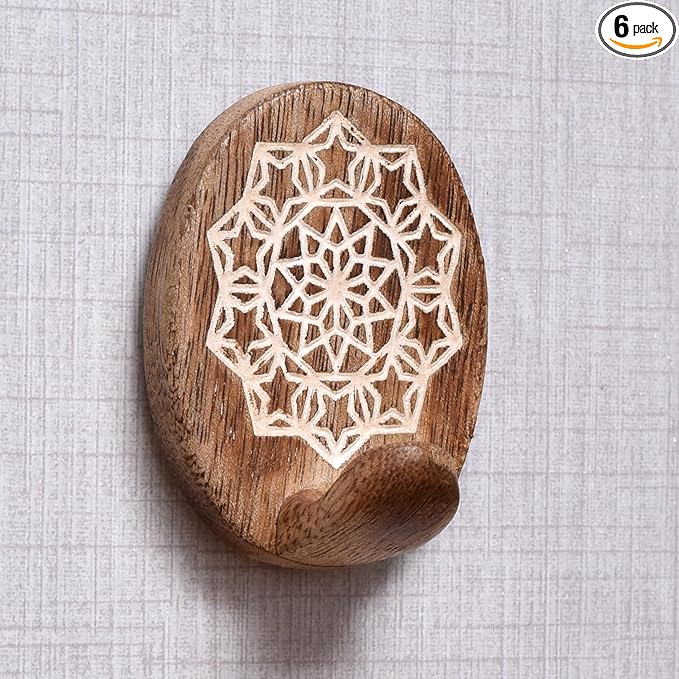 Indian Shelf 6 Lb- 6 Pieces Decorative Wood Adhesive Wall Hooks–Boho Peel and