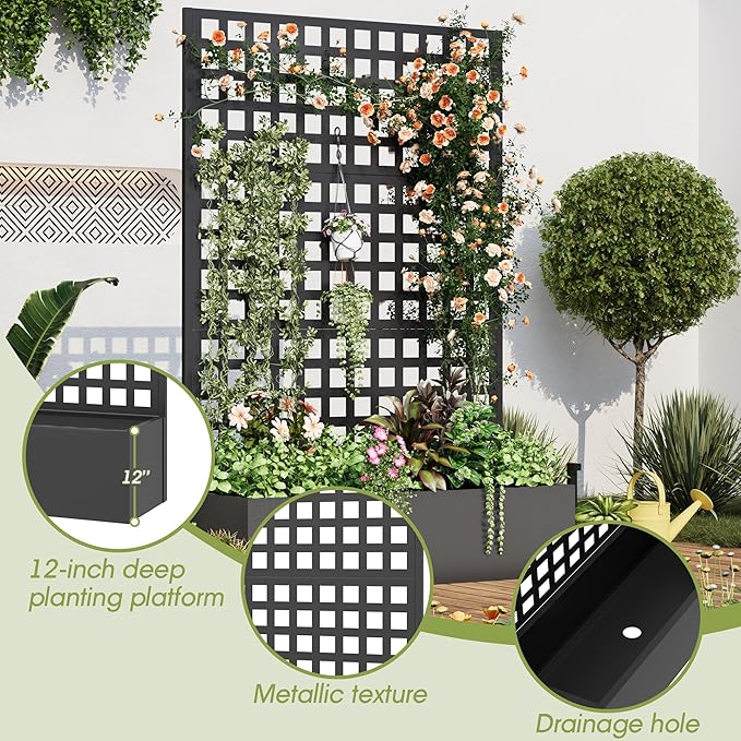 Metal Planter Box with Trellis, Planter Box Trellis with Privacy Screen and