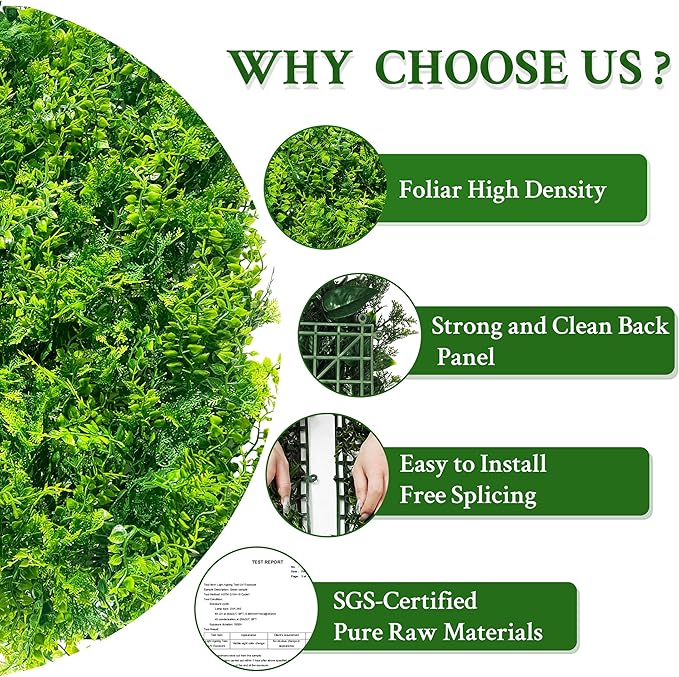 ODTORY Artificial Plants Hedge Wall Panels：20x20 Inch 12P UV-Anti Greenery