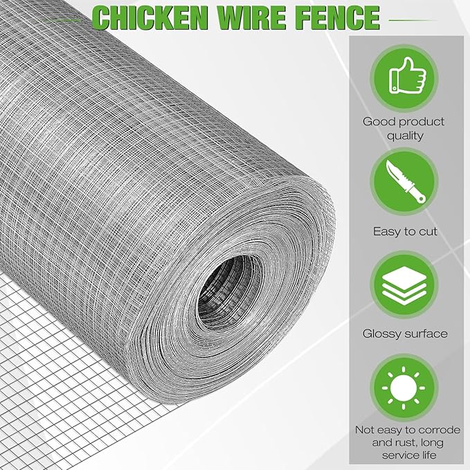 Tatuo Hardware Cloth 1/2 Inch 48 in x 300 ft Hot Dip Galvanized After Welded Cage Mesh Rolls 21 Gauge Metal Chicken Wire Roll Wire Fencing Poultry Netting for Raised Garden Rodent Animals(Silver)