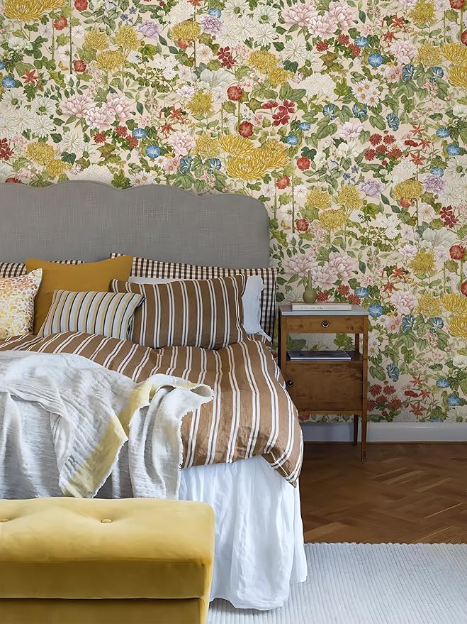 Floral Wallpaper Peel and Stick Boho Wall Paper Removable Waterproof