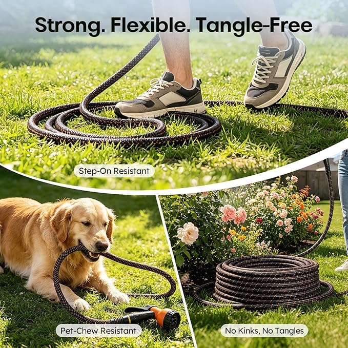 Garden Hose, 3/4" Flexible Water Hose Ultra Lightweight, Non-Expandable with 10 Function Nozzle, Kink-Free, Leak-Proof, 360° Swivel, Abrasion Resistant & Easy to Store for Yard Lawn, Outdoor (100ft)