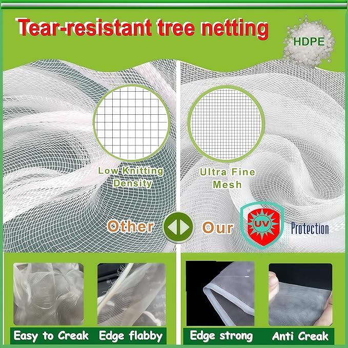 Fruit Tree Netting (3P 3.3x2.6 FT + 3P 5x4 FT)- Easy Install Plant Protection Cover, Reusable Garden Mesh Bag for Blueberry Bushes/Tomato - Block Birds/Insect/Squirrels