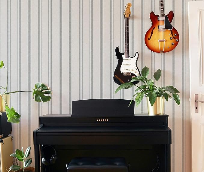 RollsRolla Modern Navy and White Striped Peel and Stick Wallpaper, French