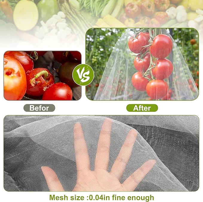 Zonon Mosquito Netting Garden Insect Mesh Netting Garden Patio Mesh Screen Net Fly Insect Bug Bird Net Barrier for Patio Balcony Porch Gazebo Vegetables Fruits Plant Protection(9.84 x 13.12 ft,White)