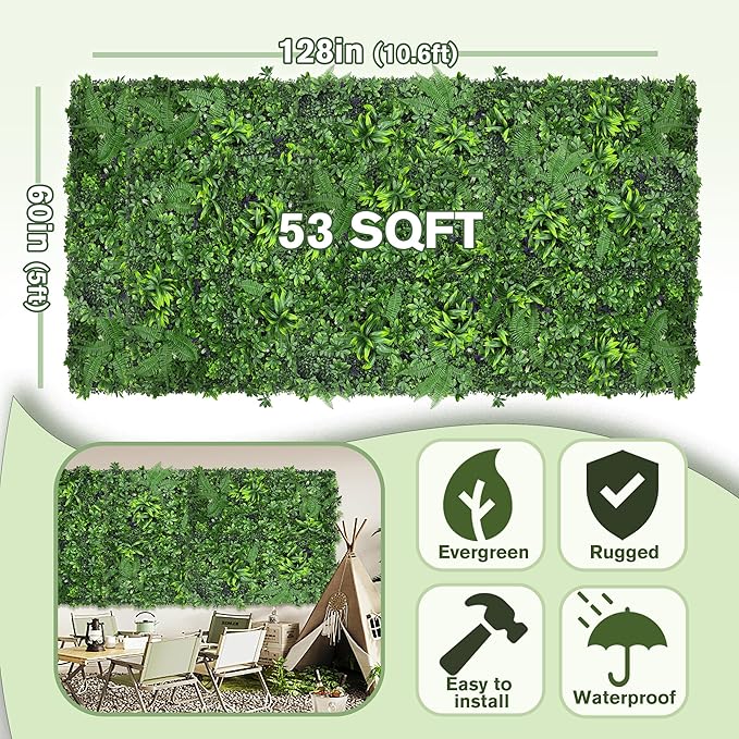 Artificial Green Boxwood Grass Wall Roll: 60"x128" UV Protected Ivy Privacy