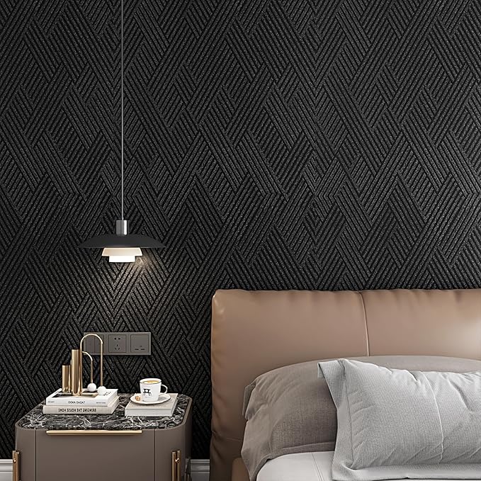 Decotalk 30"x120" Textured Peel and Stick Wallpaper Black Geometric