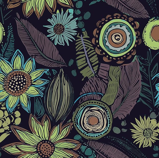 Vintage Boho Wallpaper Peel and Stick, Dark Purple/Green Gothic Floral Contact