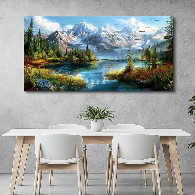 FUHAIHUA Large Wall Decor For Living Room Canvas Wall Art For Office Farmhouse Wall Decorations For Bedroom Mountains Rivers Landscape Painting Modern Pictures Artwork Room Home Decor 24x48 In
