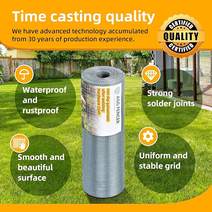 24inch x 50ft Hardware Cloth 1/4 inch Chicken Wire Fencing 23Ga, Hot Dipped Galvanized After Welding Garden Plant Supports Welded Metal Chicken Wire Fence, Poultry Animal Netting Cage Screen