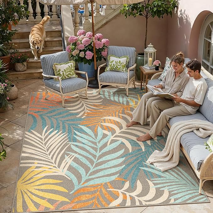 8x10 Indoor Outdoor Area Rug Washable Patio Rug Brown Non Slip Non Shedding Waterproof Carpet for Living Room Bedroom Camping Porch Backyard Camping RV Balcony Poolside Deck