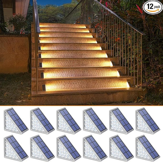 NIORSUN Solar Step Lights - 12 Pack Warm White Auto On/Off, Waterproof IP67, Outside for Stairs, Patios, Yards, Porches, Steps, Sidewalks, Decks