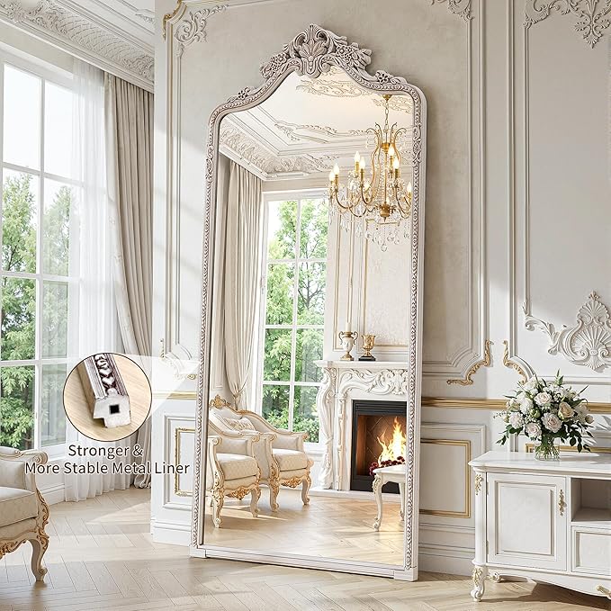 Wall Mount Arched Full Length Mirror, Baroque Antique Vintage Long Mirrors