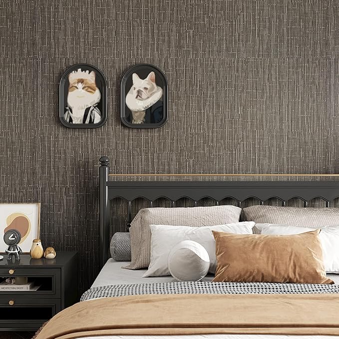 VEELIKE Truffle Brown Grasscloth Peel and Stick Wallpaper Faux Woven Grasscloth